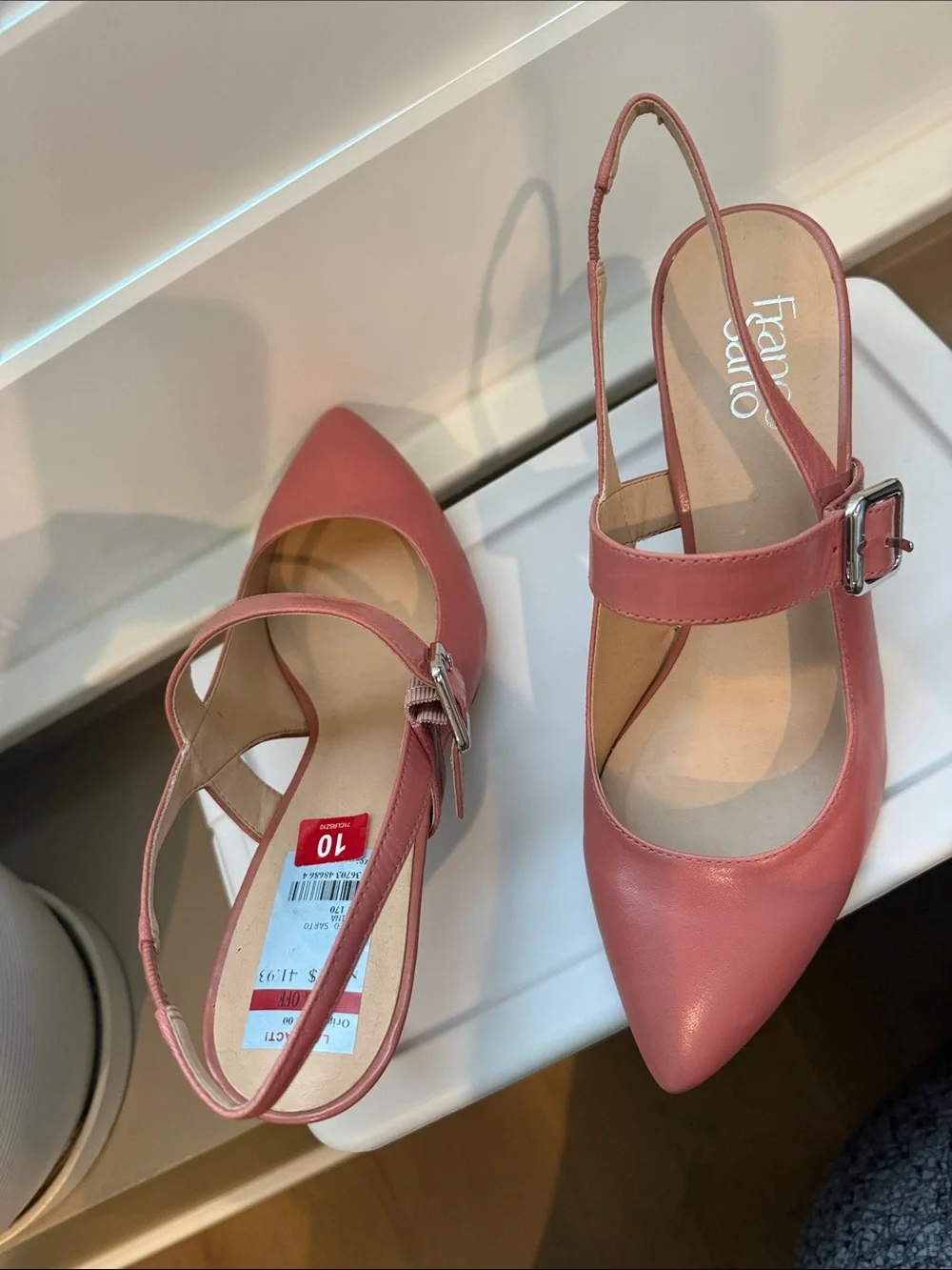 Franco Sarto Pink leather Slingback Pointed-Toe Low Block Heels